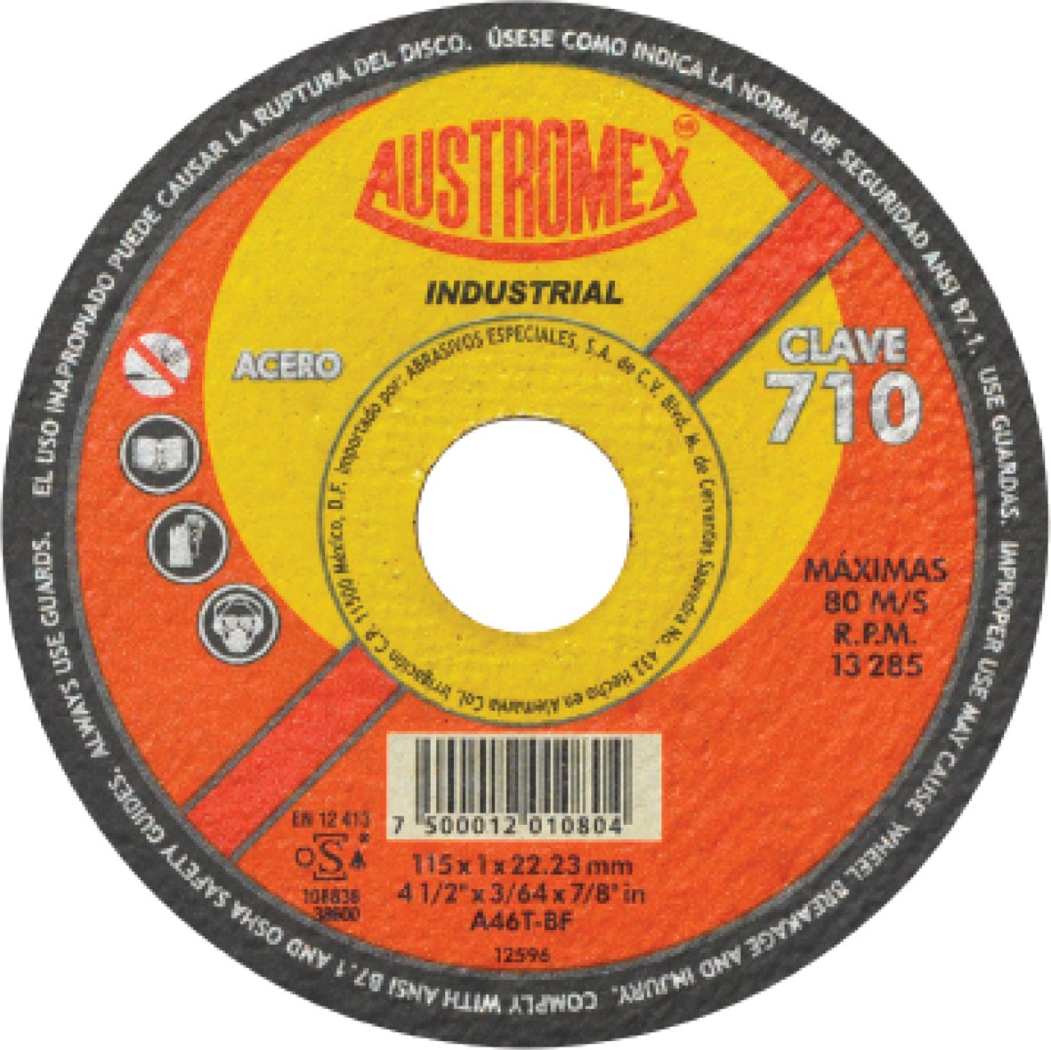 DISCO P/CORTE METAL 41/2X3/64X7/8 IND. C.710 AUSTROMEX