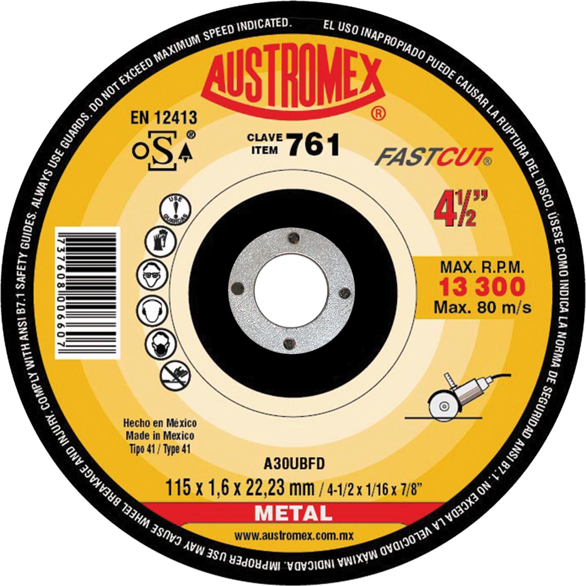 DISCO P/CORTE METAL 41/2X1/16X7/8 C.761 AUSTROMEX