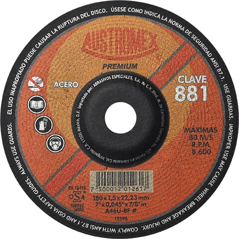 DISCO P/DESBASTE MET.180X1.5X22.2 T27 C.881 AUSTROMEX