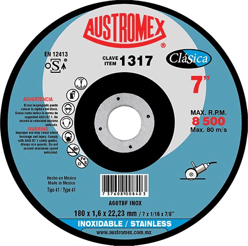 DISCO P/CORTE A/INOX.175x1.6x22.2 C.1317 AUSTROMEX SP