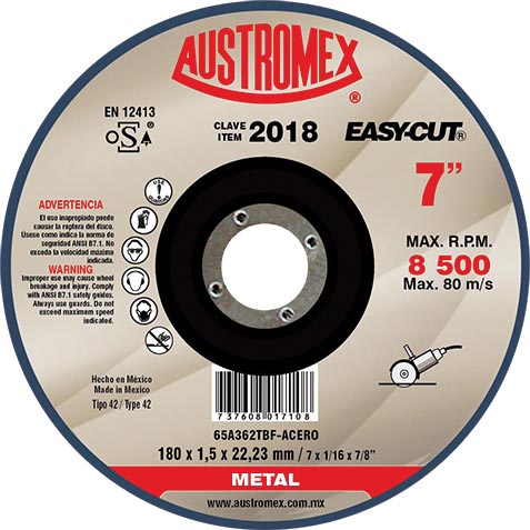 DISCO P/CORTE MET. 7X1/16X7/8 C.2018 AUSTROMEX