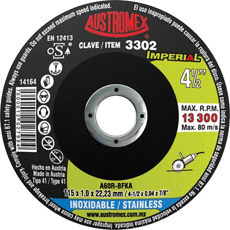 DISCO P/CORTE A.INOX 41/2X0.040X7/8 C.3302 AUSTROMEX