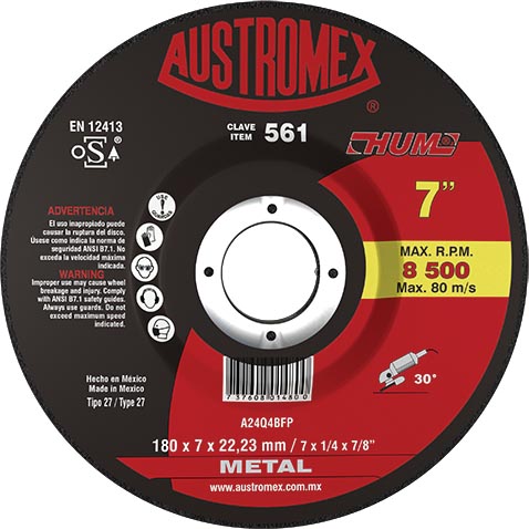 DISCO P/DESBASTE METAL 7X1/4 HUM 561AUSTROMEX
