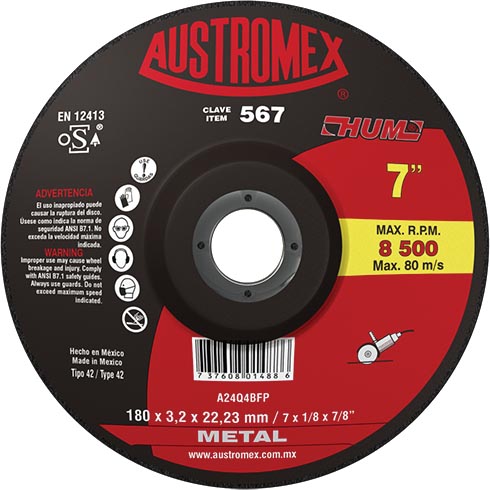 DISCO P/CORTE METAL 7X1/8X7/8 HUM 567 AUSTROMEX