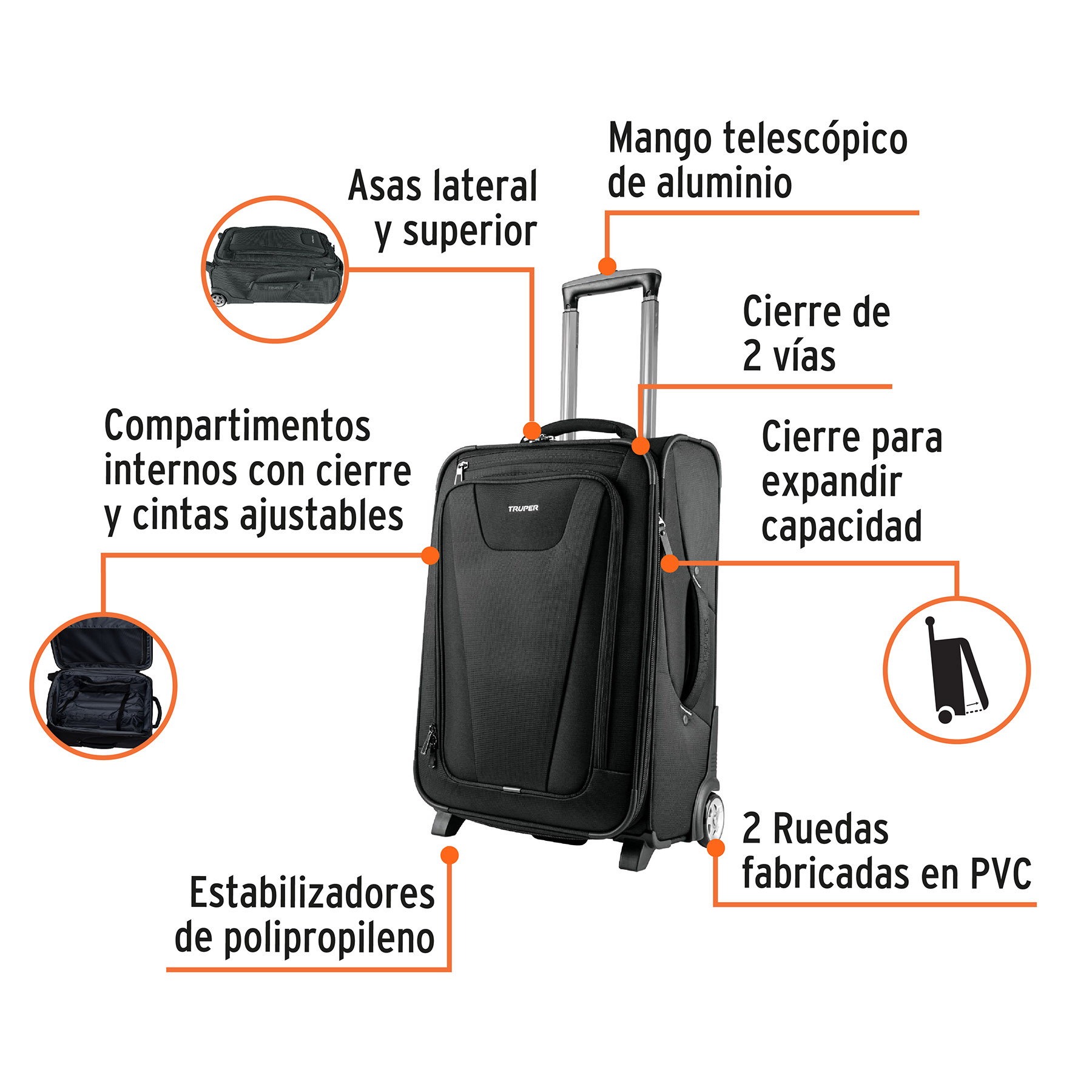 P MALETA RODANTE MARO20 PARA VIAJE TRUPER 20