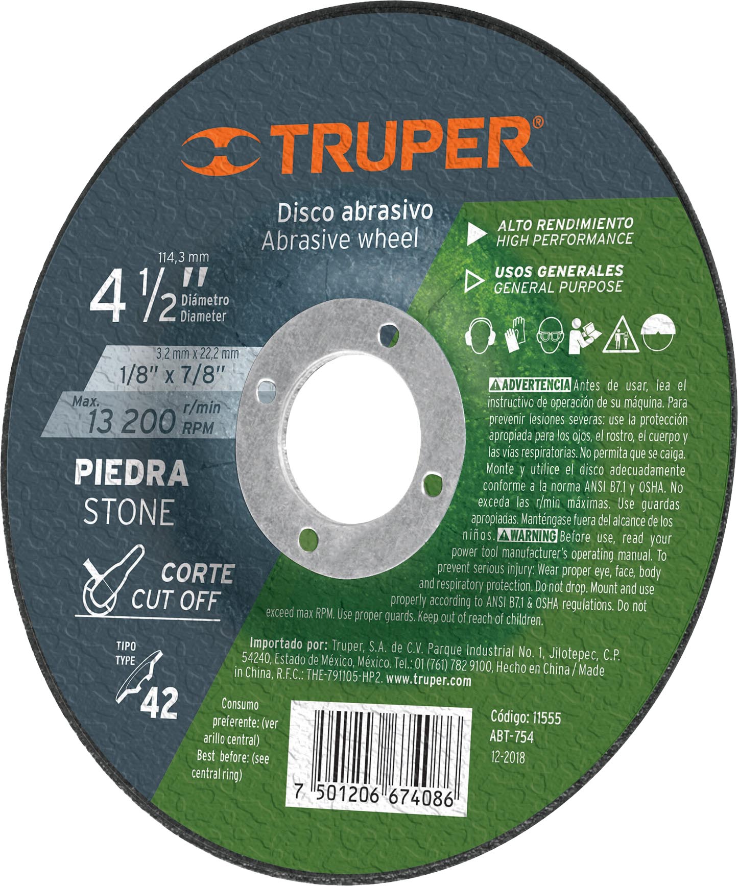 DISCO ABT754 CORTE D/PIEDRA1/8x7/8x41/2 TRUPER