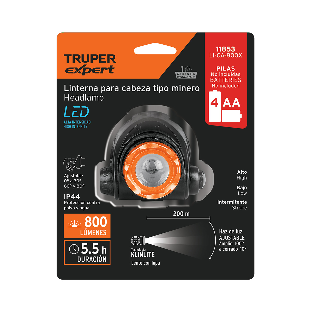 LINTERNA LICA800X D/MINERO 1 LED 800 LM D/4PILAS AA TRU...