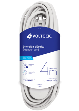 EXTENSION ED4B ELECTRICA BLANCA 4M CLAVIJA PLANA VOLTECK