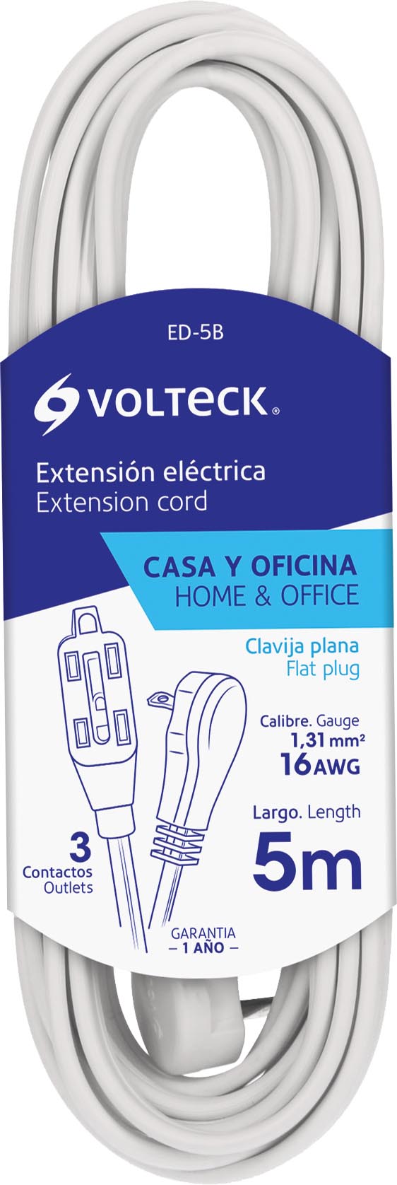 EXTENSION ED5B ELECTRICA BLANCA 5 M CLAVIJA PLANA VOLTECK