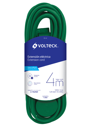EXTENSION ED2V ELECTRICA VERDE 2M CLAVIJA PLANA VOLTECK