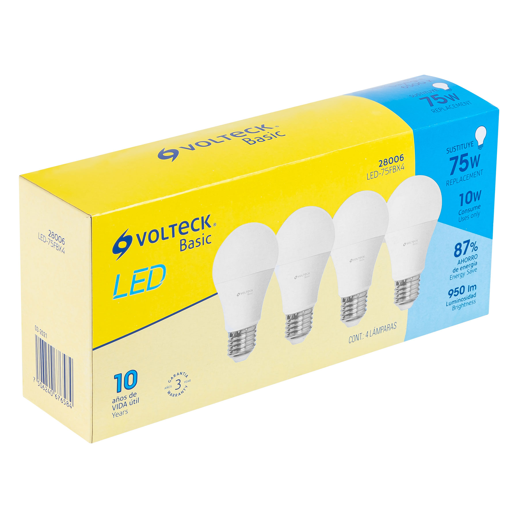 LAMPARA LED75FBX4 10W CAJA C/4PZAS VOLTECK BASIC 28006