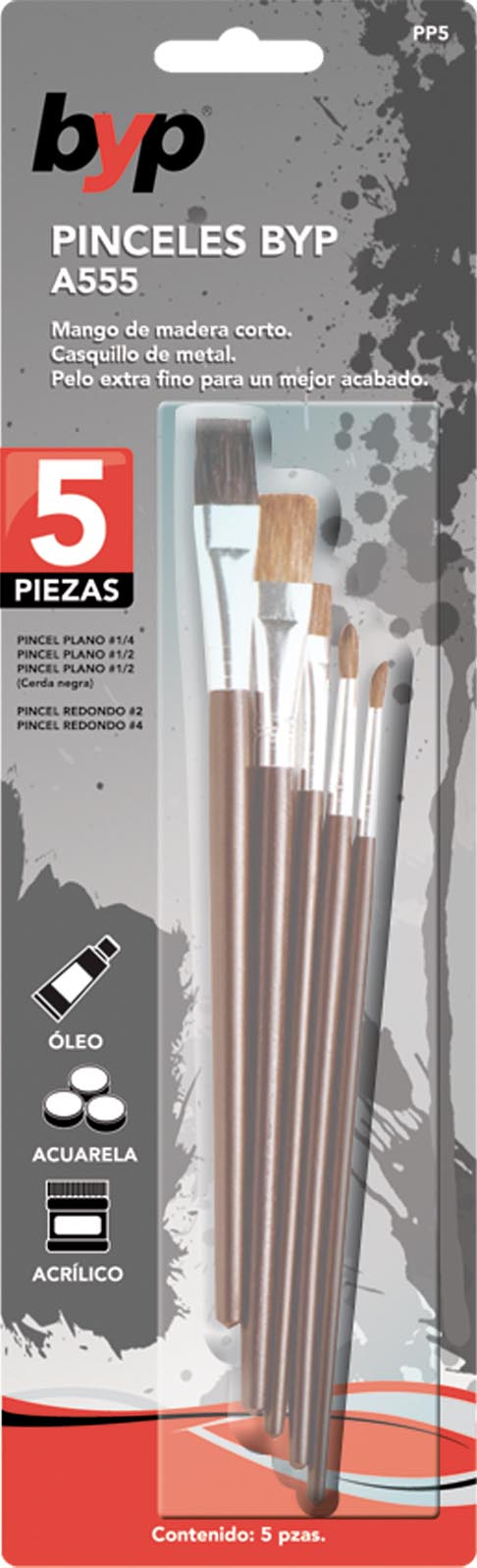 PINCEL JGO.C/5 PZ.REDONDOS Y PLANOS MOD A555 BLISTER PP...