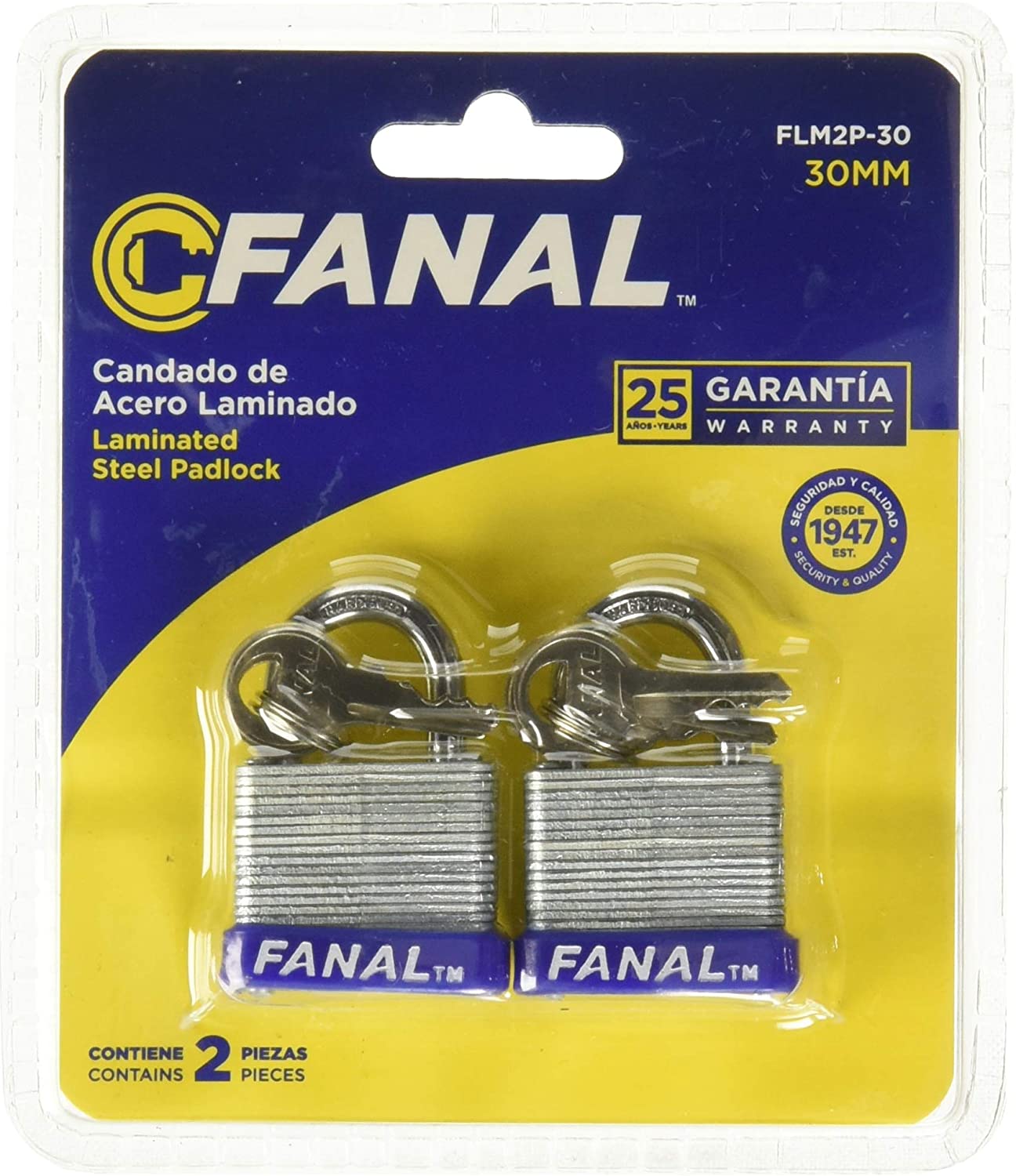CANDADO LAMINADO ACERO 30 MM COMBO/2 FLM2P 30 FANAL