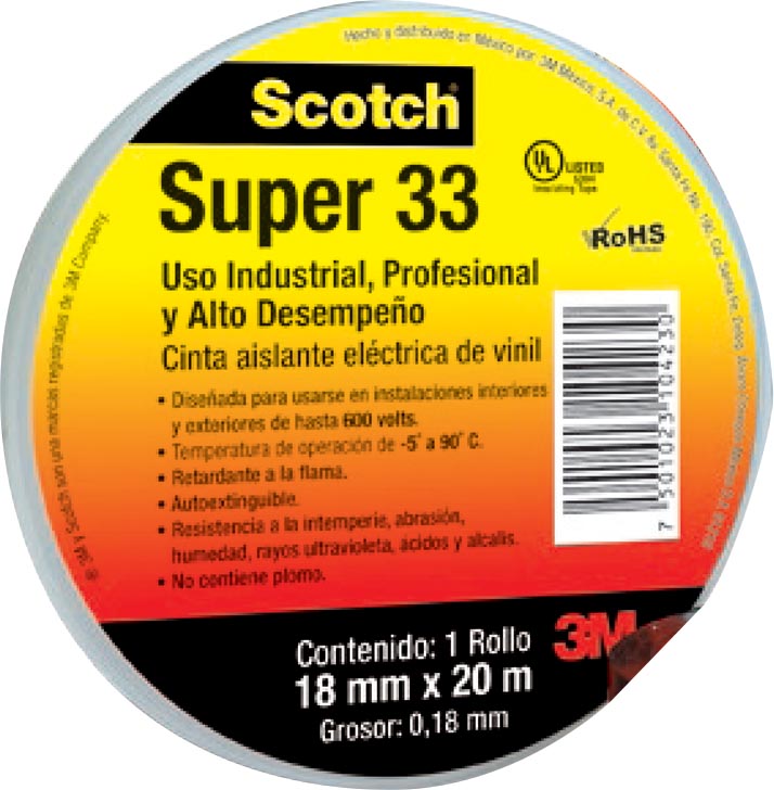 CINTA D/AISLAR SUPER33 3/4 X 20 MTS NGA SCOTCH 3M